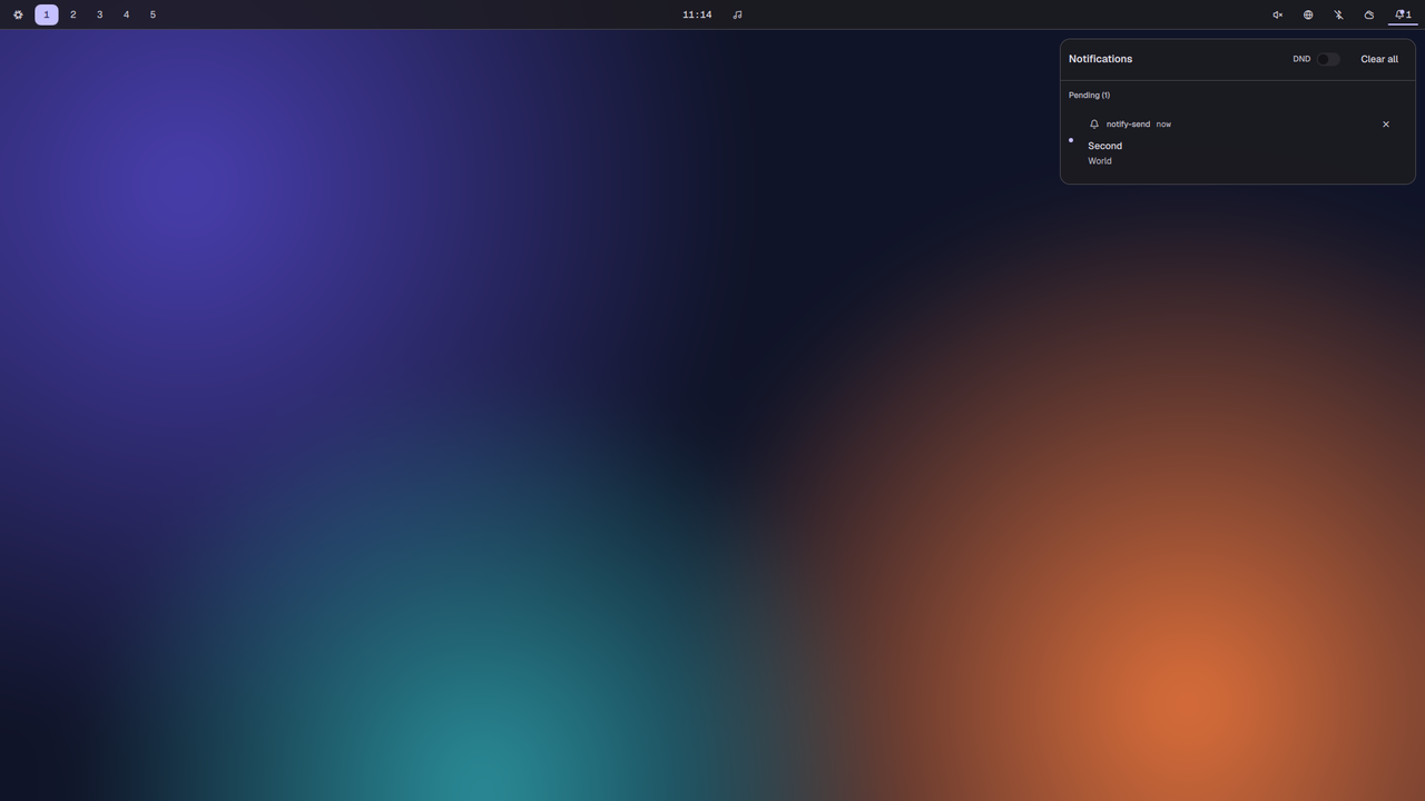 The notification centre open under the bar, with a Do not disturb switch, Clear all and one pending notification.