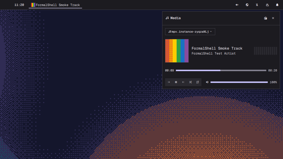 The retro theme: square corners, monospace type and a dithered wallpaper behind the Media panel.